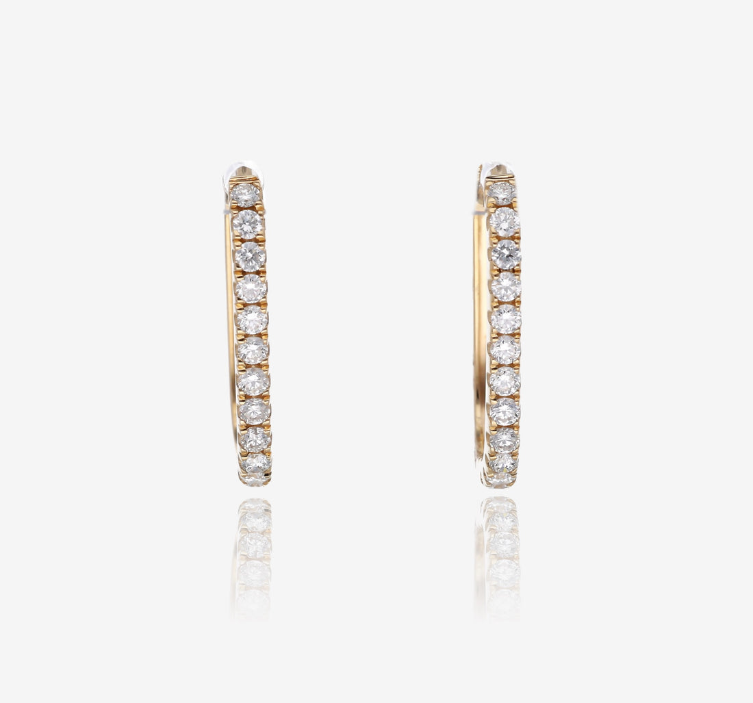 14K Yellow Gold Structured Diamond Hoop Earrings
