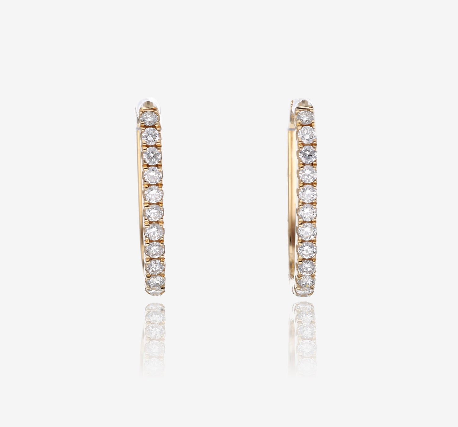 14K Yellow Gold Structured Diamond Hoop Earrings
