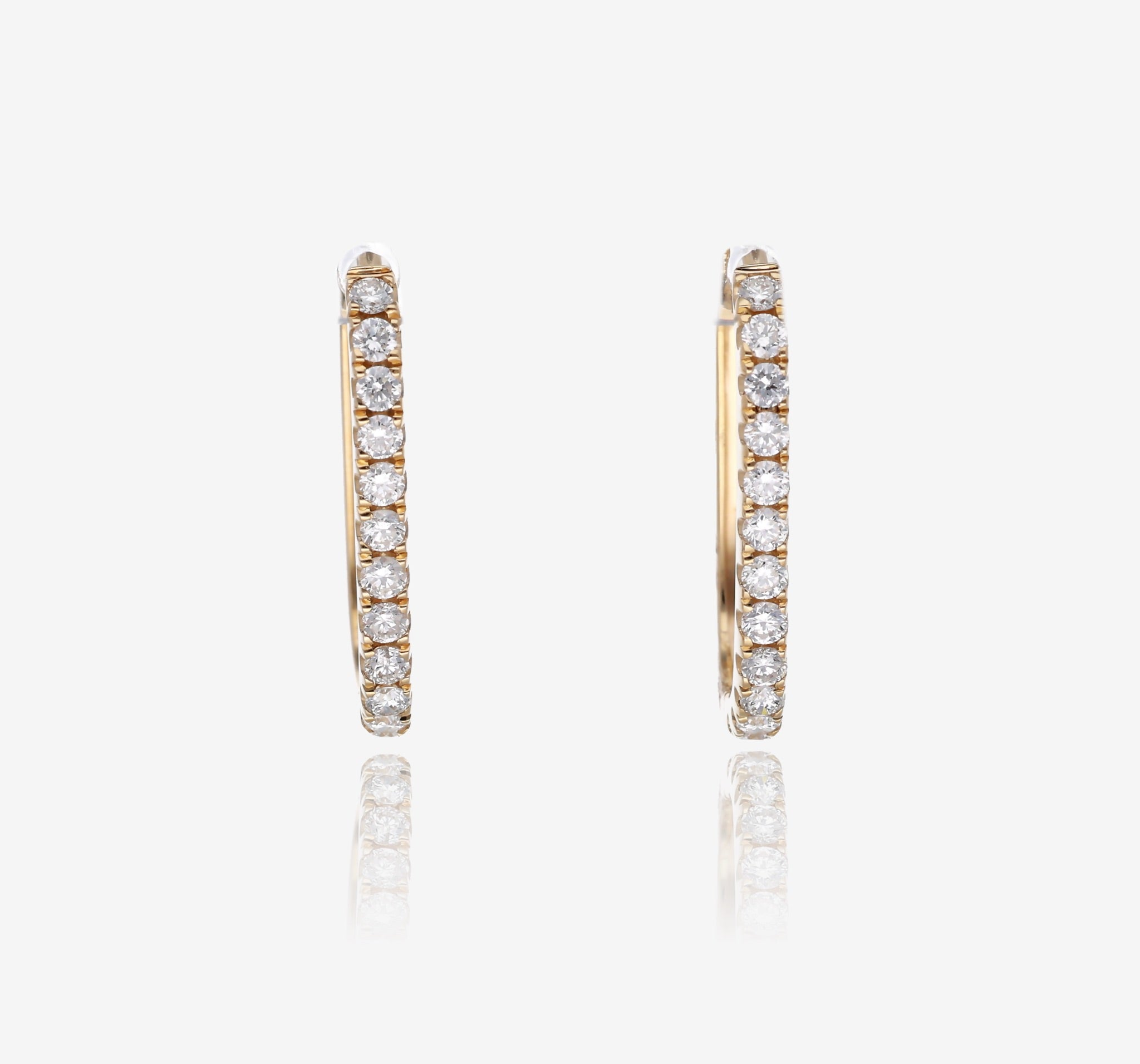 14K Yellow Gold Structured Diamond Hoop Earrings