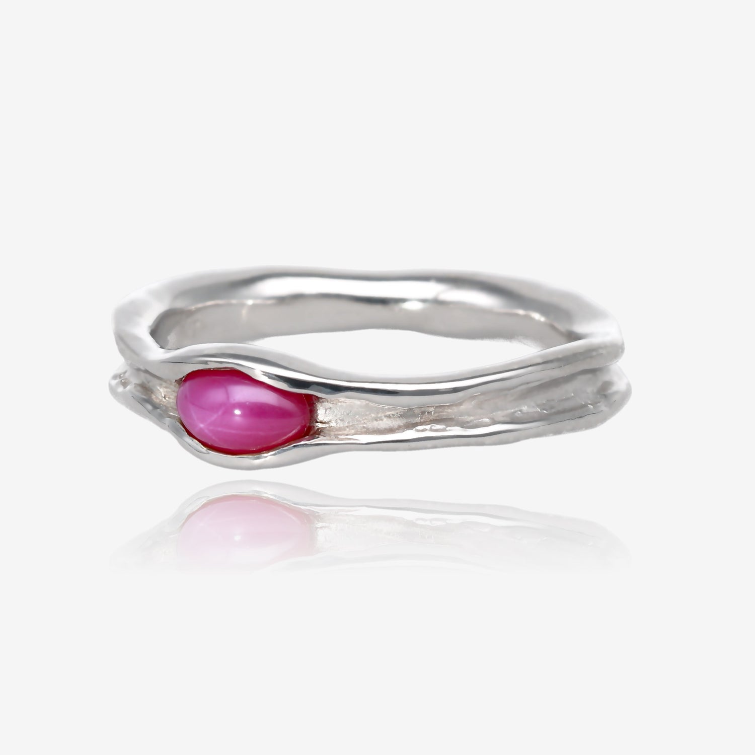 Star Ruby in Slender Silver Melted Band