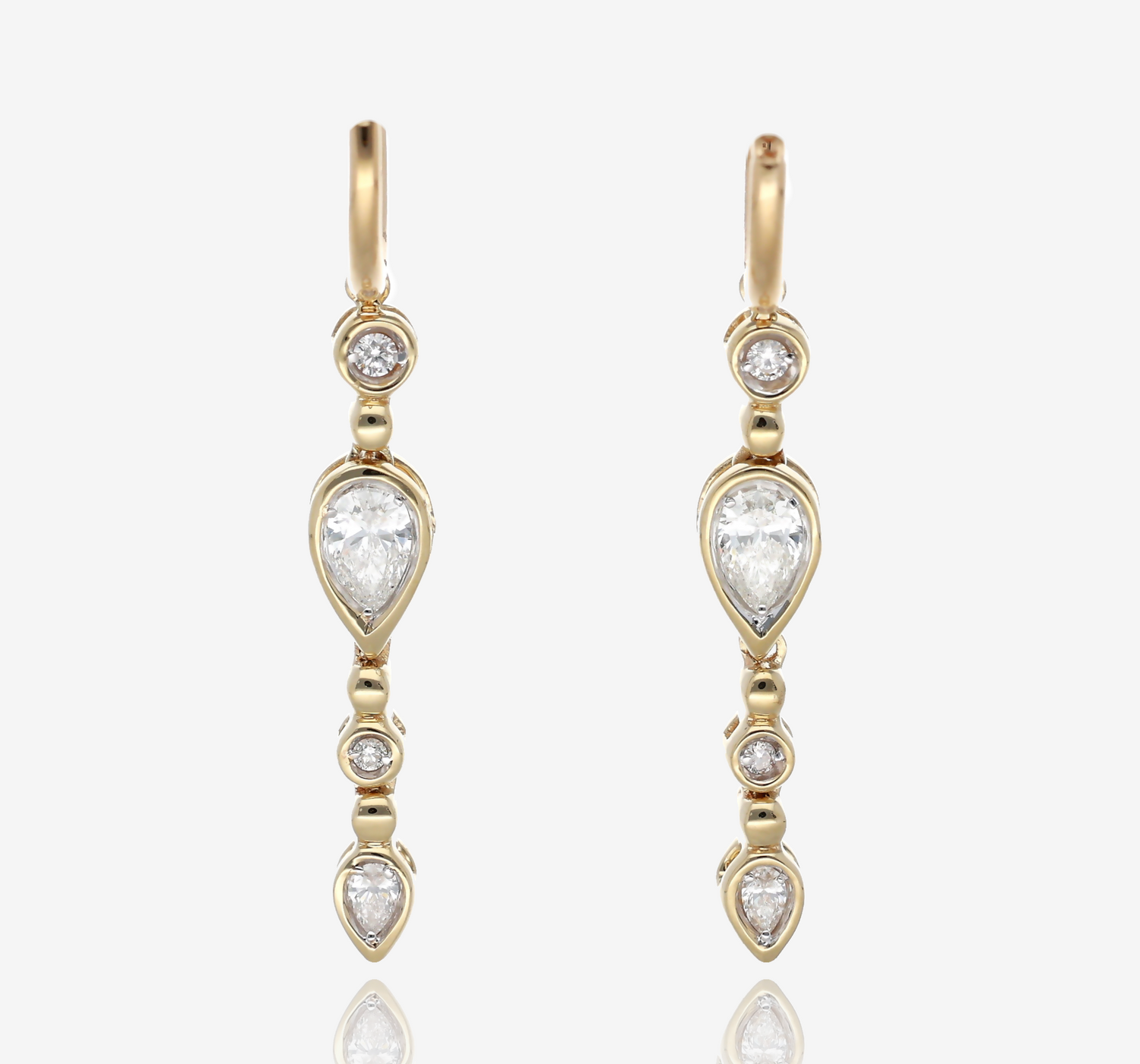 .52ct Pear and Round Diamond Dangle Earrings in 14K Yellow Gold