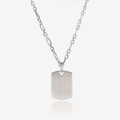 Herringbone Pattern Dog Tag Necklace Silver