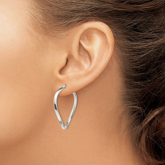Sterling Silver Polished and Twisted Oval Hoop Earrings