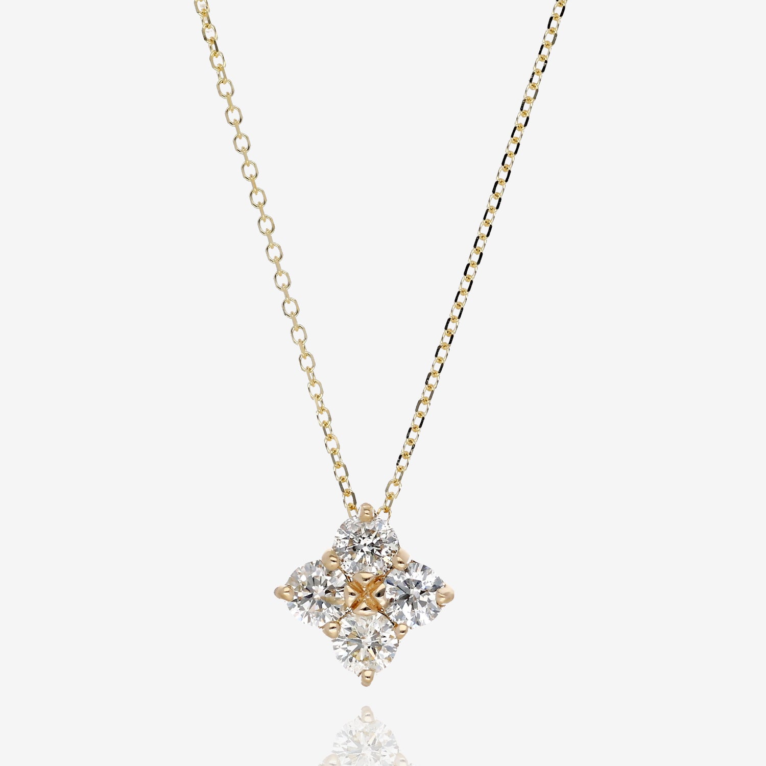 Four Stone Natural Diamond Cluster Pendant in 14K Yellow Gold