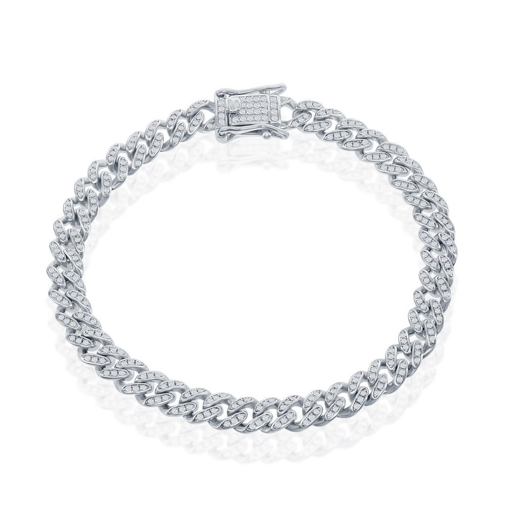Iced Out Cuban Link Rhodium Plated Silver Bracelet