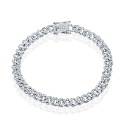 Iced Out Cuban Link Rhodium Plated Silver Bracelet