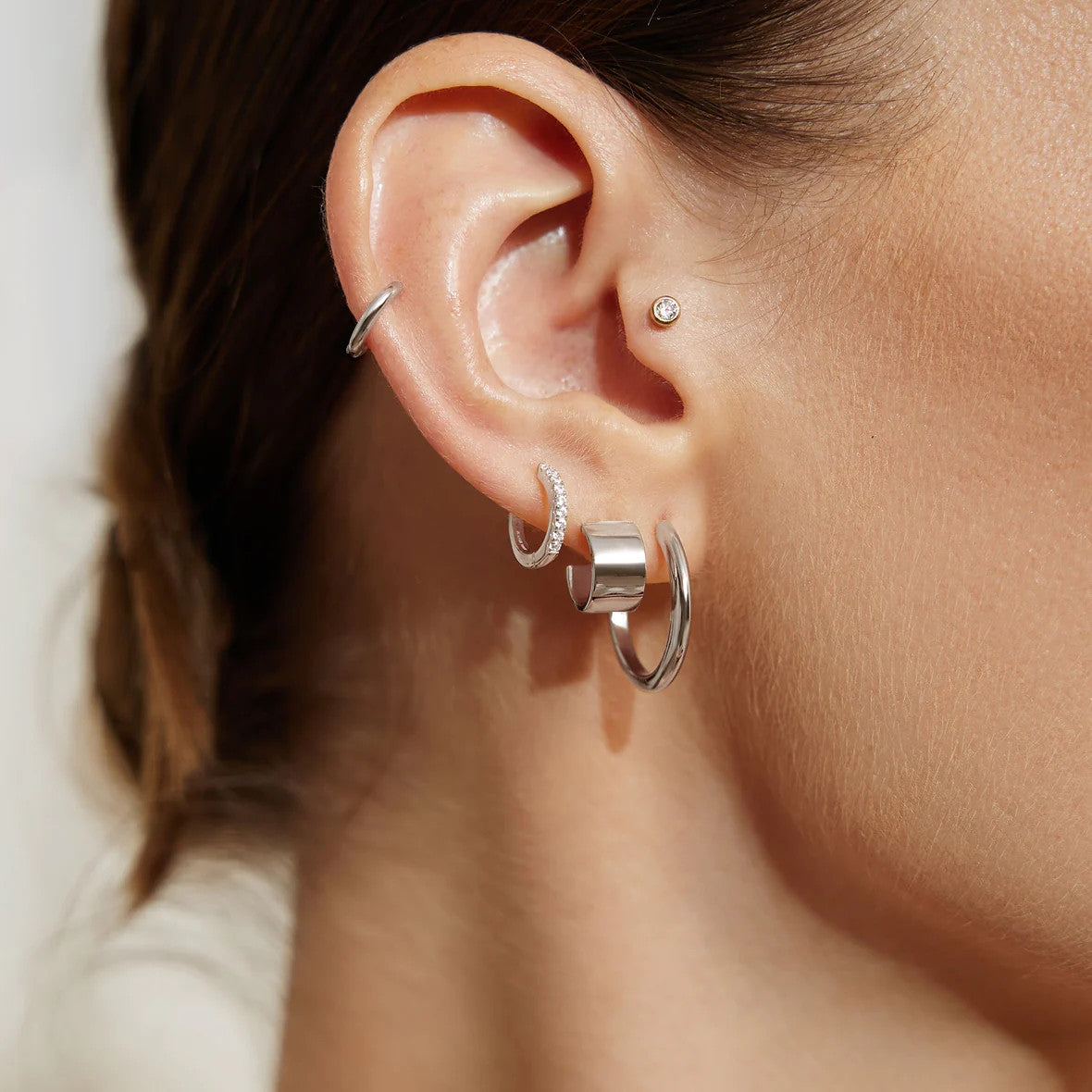 Silver Flat Small Huggie Hoop Earrings