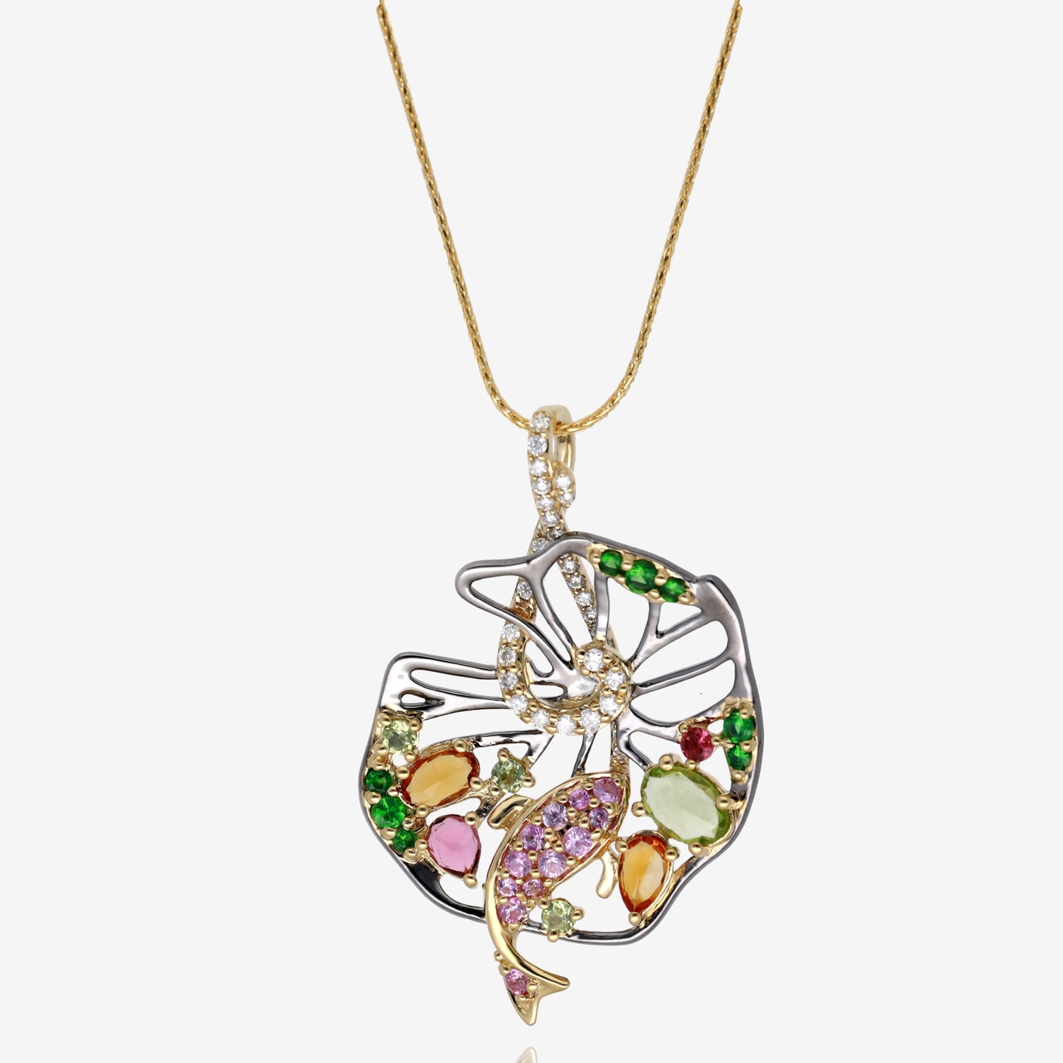 Multi-Gemstone Fish Pendant in 14K Yellow Gold