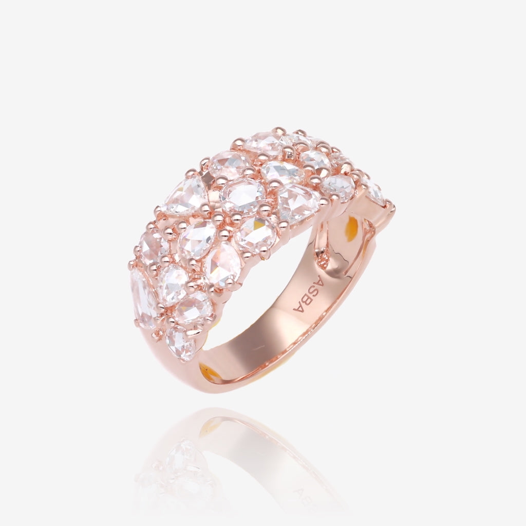 Triple Row Rose Cut Natural Diamond Ring