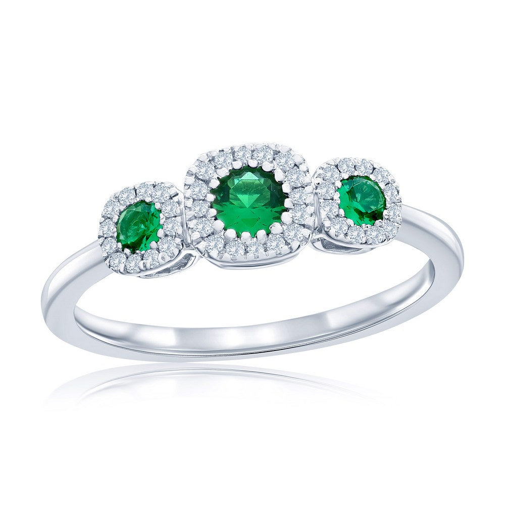 Triple the Brilliance Emerald Silver Diamond Ring