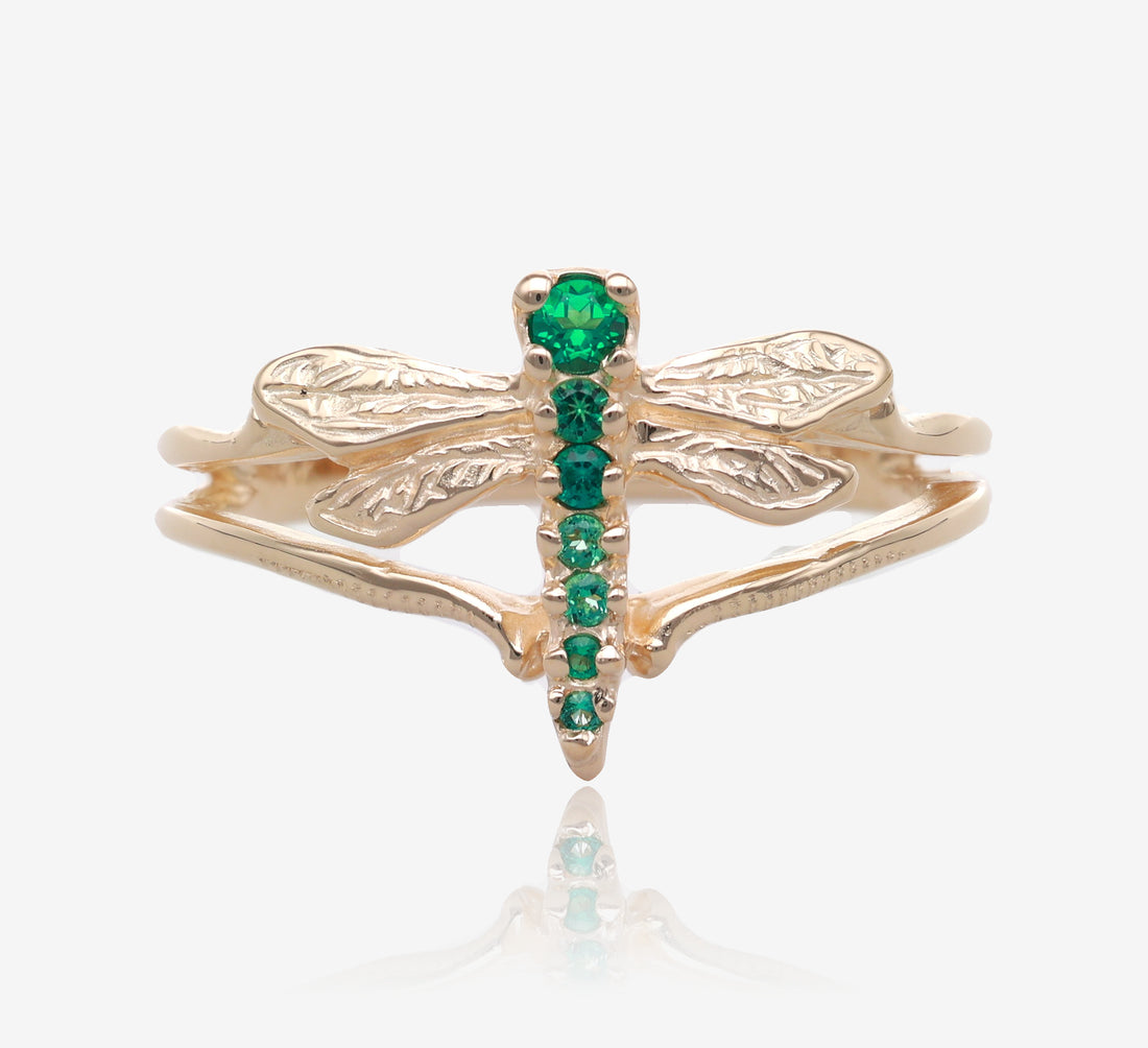 Dragonfly Ring in Lush Green and Gold