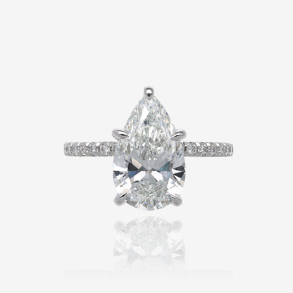 3.25ct Lab Grown Pear Diamond Solitaire with Pave Band 14K White Gold