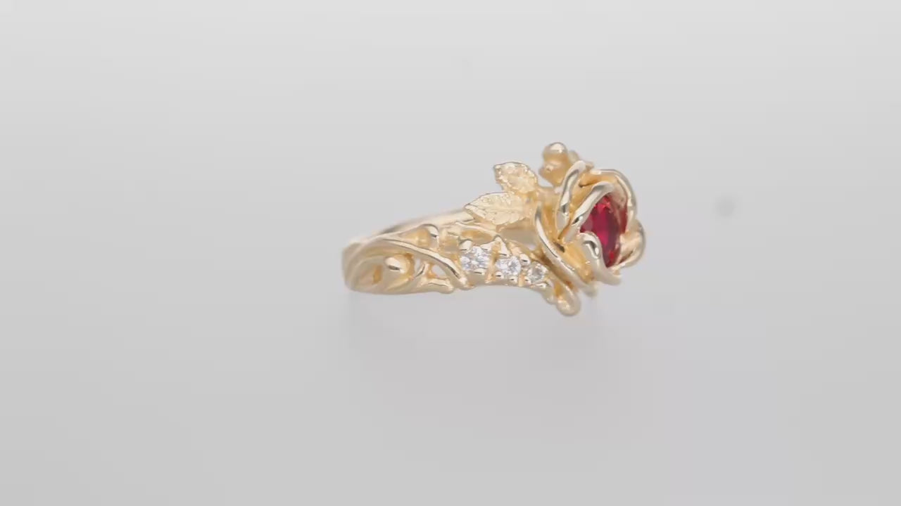 Summer Rose Ring Yellow Gold and Ruby