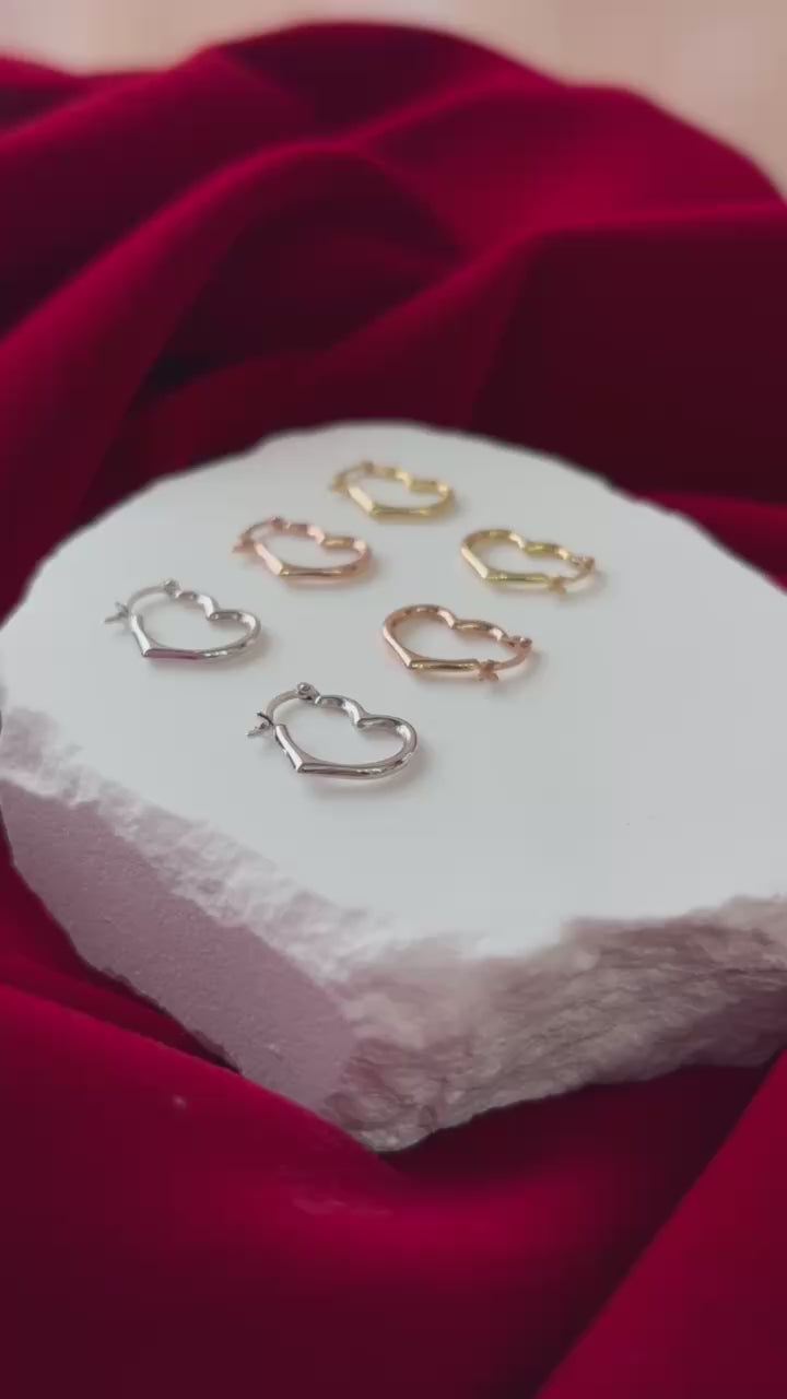 14K Gold Heart Hoop Earrings