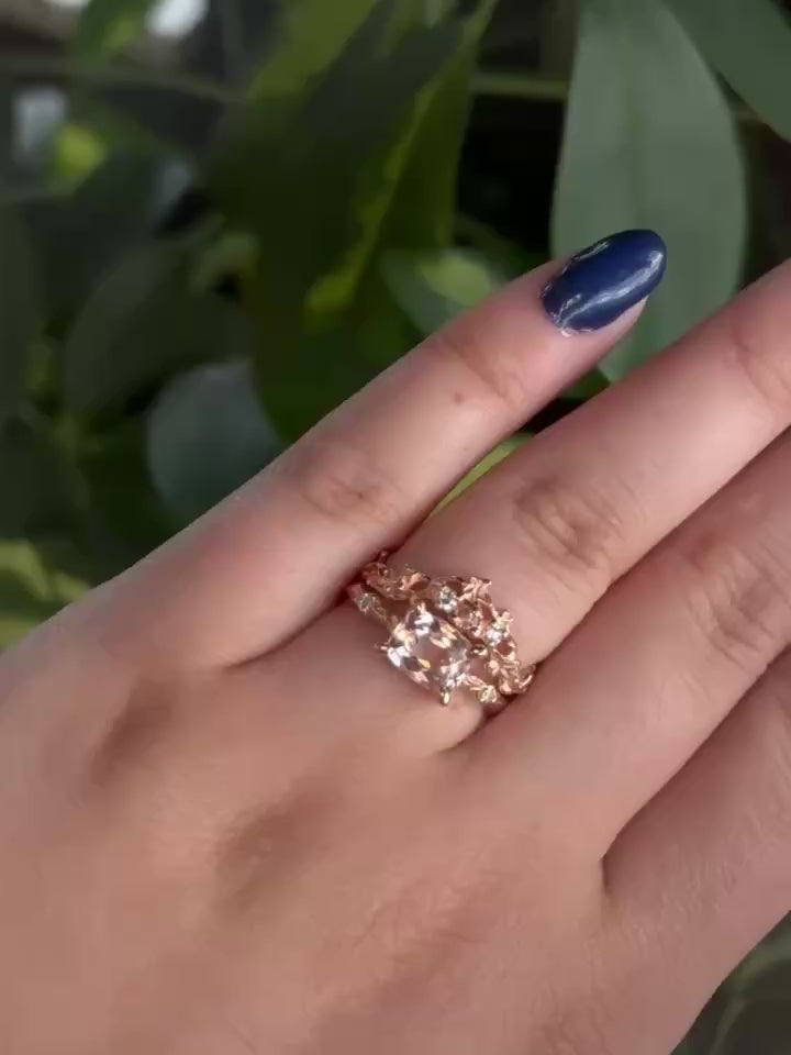 Morganite Rose Gold Enchanted Forest Wedding Set