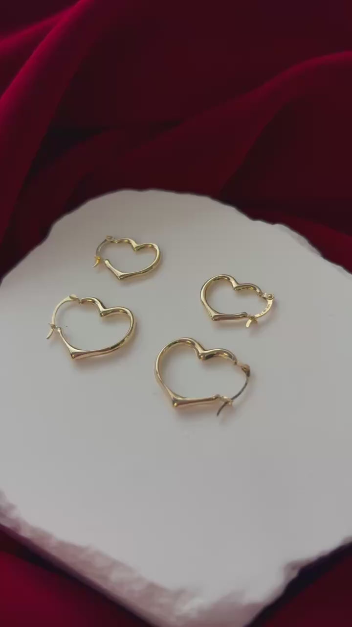 14K Gold Heart Hoop Earrings