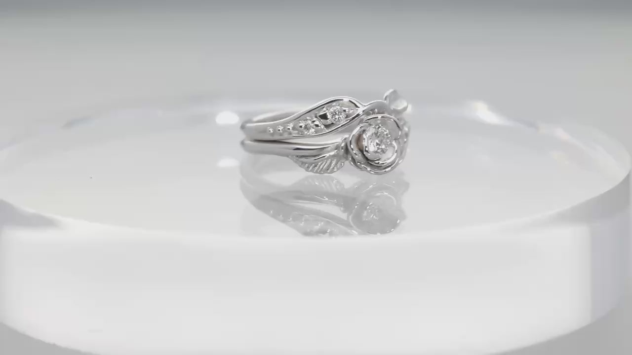 Diamond White Gold Wedding Ring Set, Prize Tea Rose