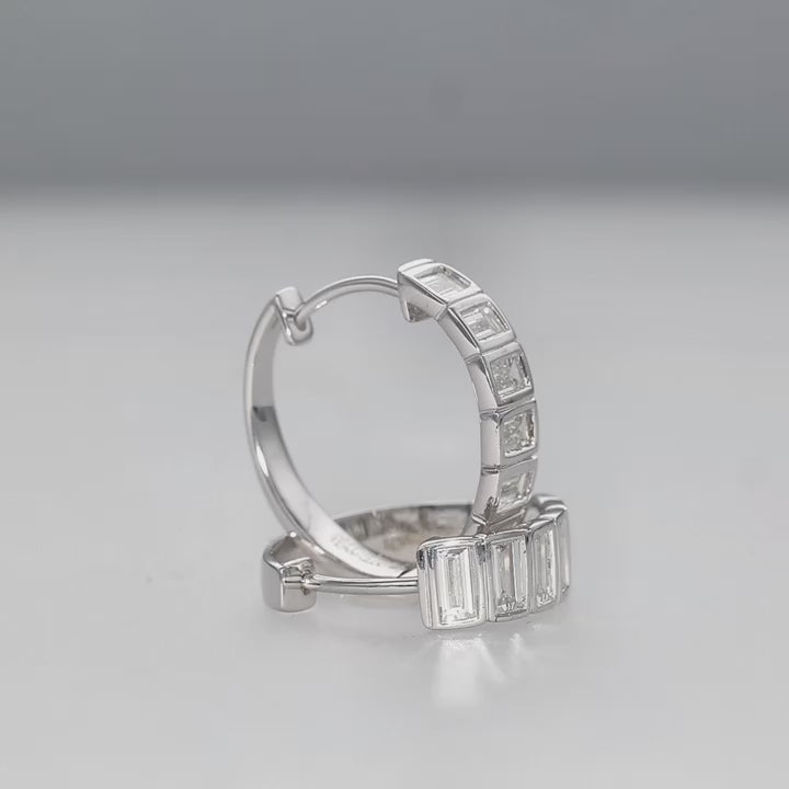 Horizontal Baguette Diamond Hoop Earrings