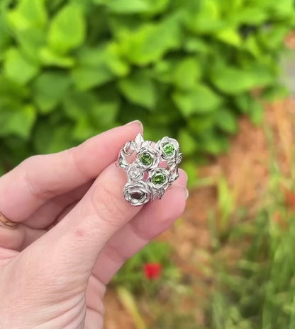 Rambling Rose Ring in Green Diamond