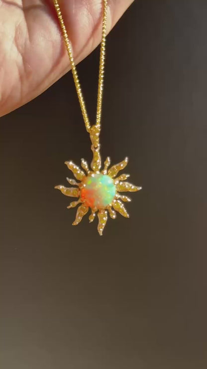 Solstice Opal and Yellow Diamond Sun Necklace