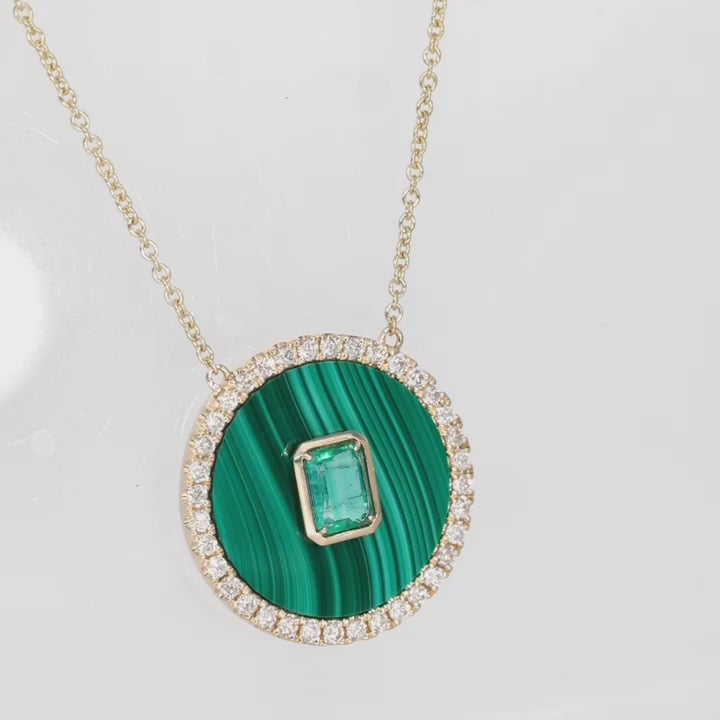 Malachite and Emerald Diamond Halo Golden Necklace