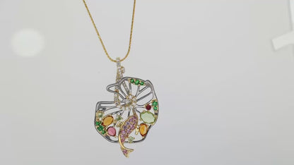 Multi-Gemstone Fish Pendant in 14K Yellow Gold