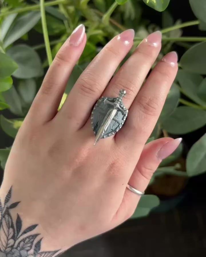 Battle Ready Shield Ring with Sword