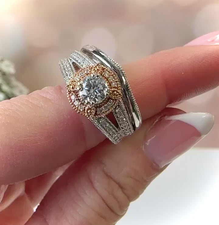 Two-Tone White Rose Gold Diamond Wedding Ring Set