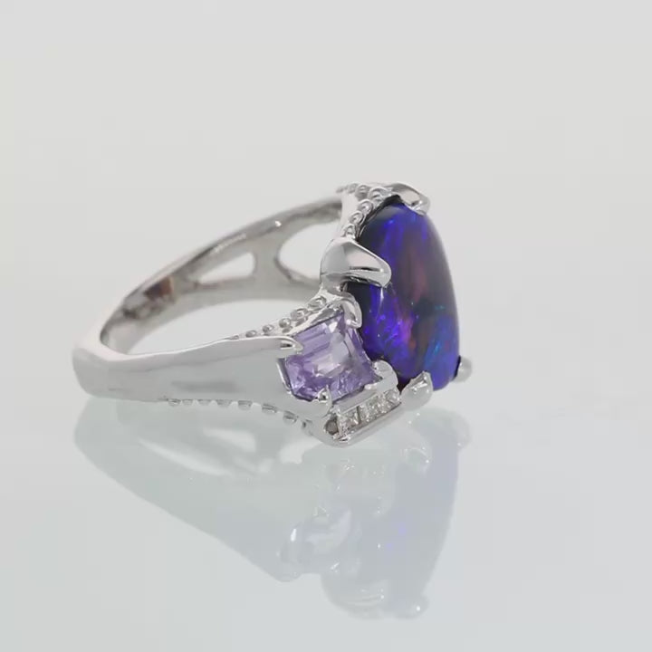 Dark and Stormy Lightning Ridge Opal Ring