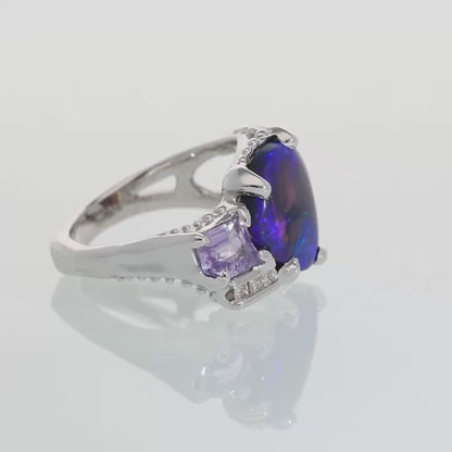 Dark and Stormy Lightning Ridge Opal Ring