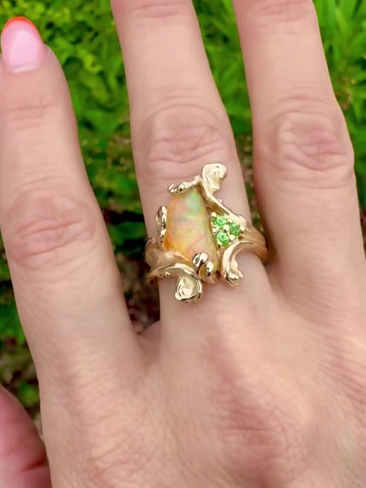 Fiddlehead Ferns Opal Ring in Gold