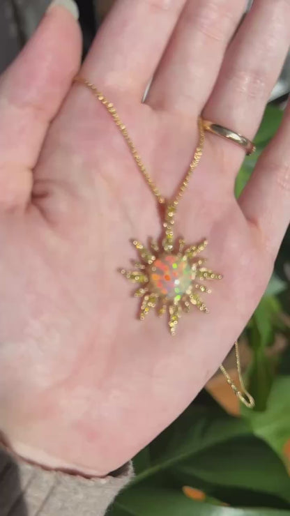 Solstice Opal and Yellow Diamond Sun Necklace