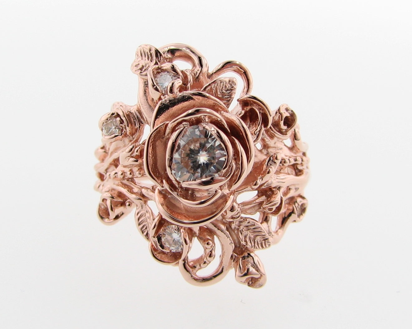 Moissanite Rose Gold Wedding Set, Jane Rose Ring