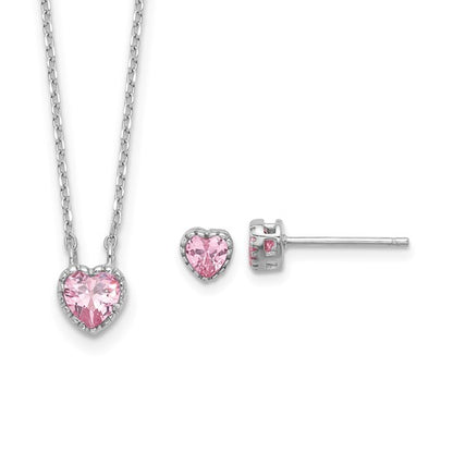 Pretty Princess Pink Heart Earring and Necklace Set