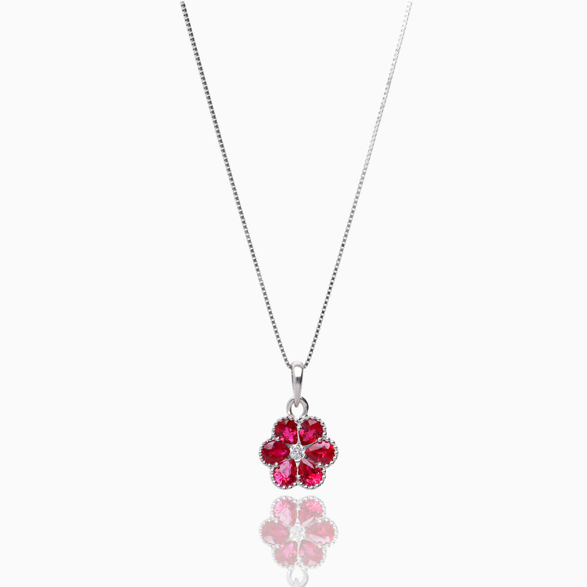 Ruby In Bloom White Gold Necklace
