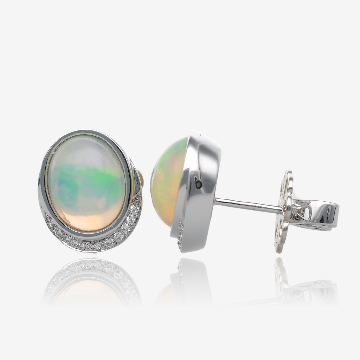 Ethiopian Opal and Diamond White Gold Stud Earrings