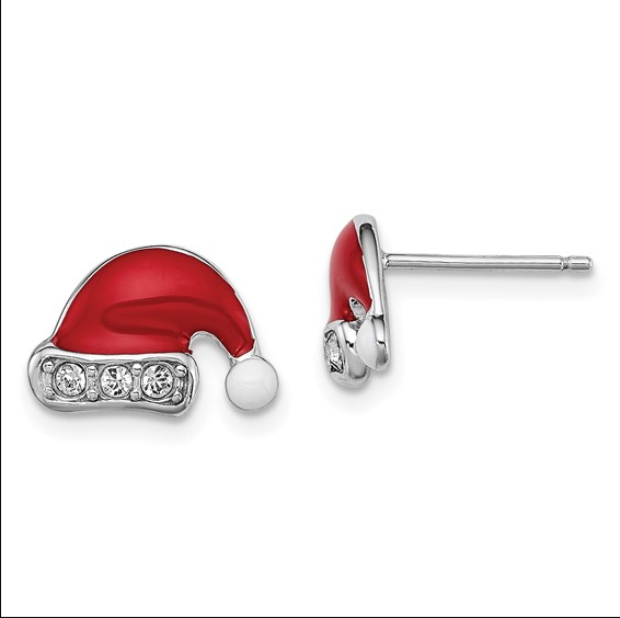 Sterling Silver Swarovski Santa Hat Earrings