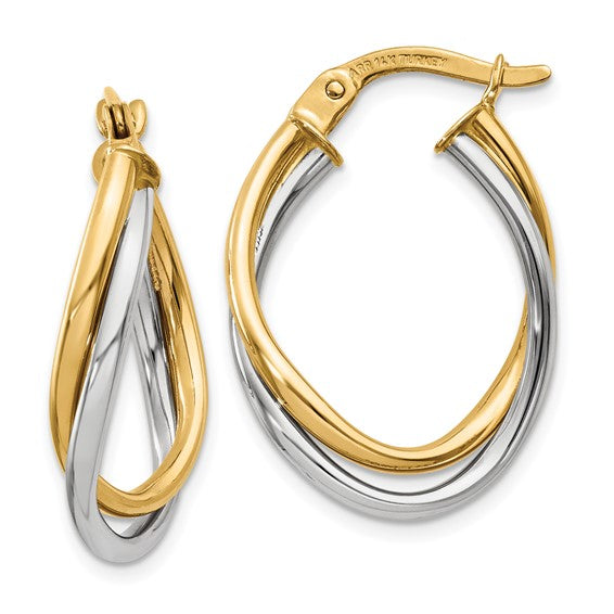 14K Two-Tone Polished Oval Hoop Earrings