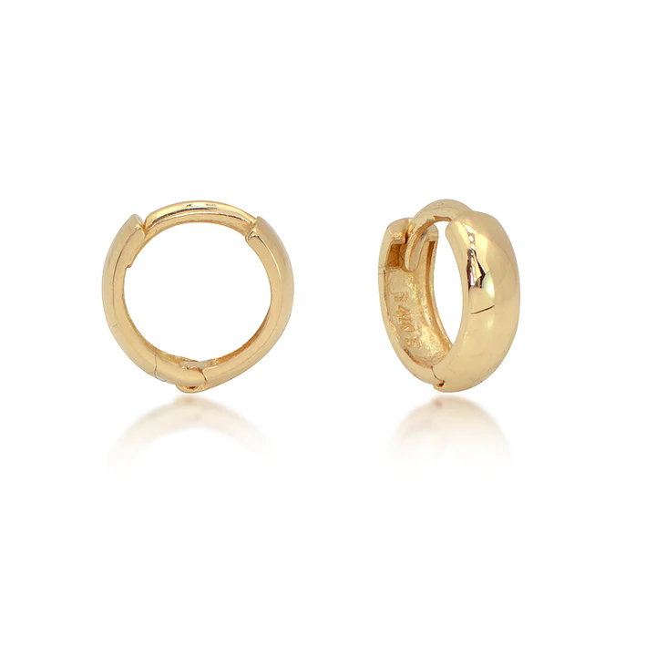 14K Yellow Gold 10mm Domed Huggie Earrings