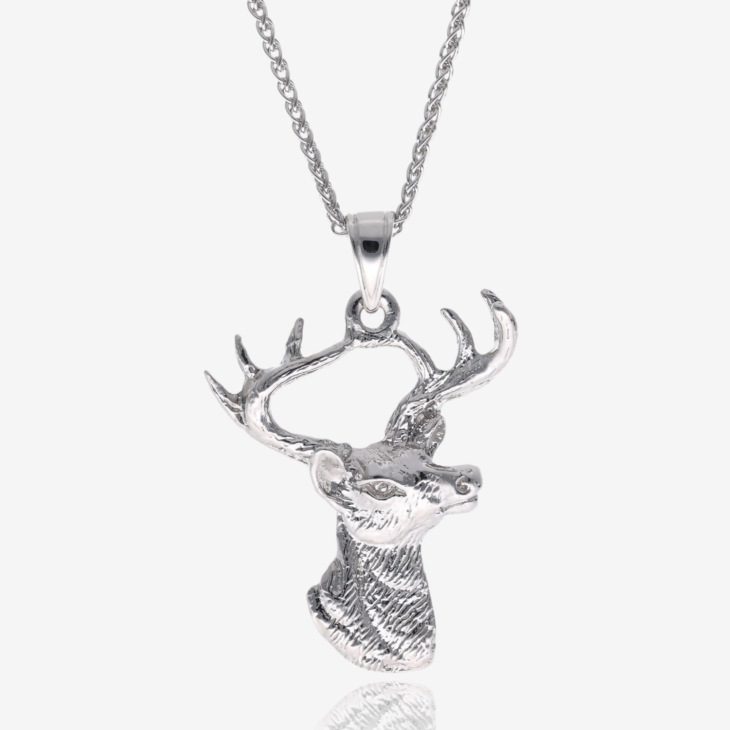 Eight Pointer Silver Buck Head Necklace