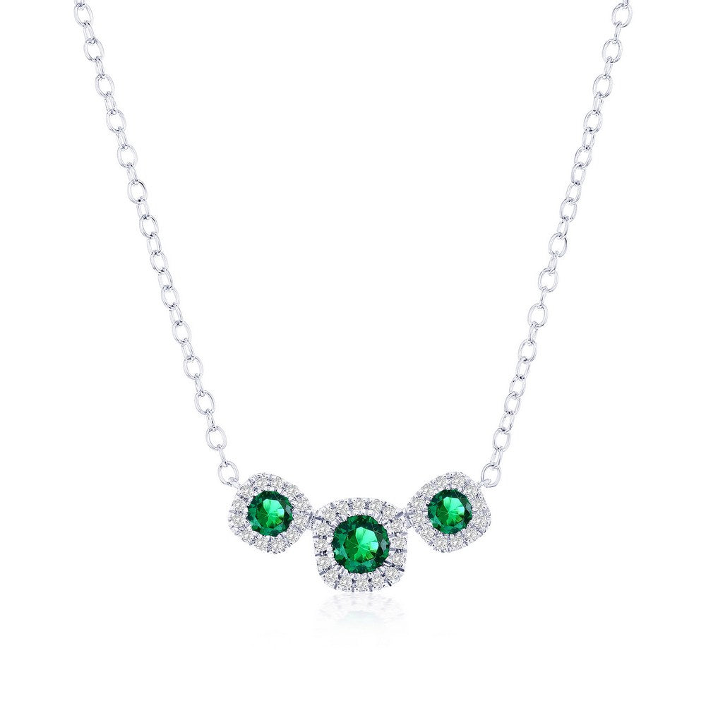 Triple the Brilliance Emerald Silver Diamond Necklace