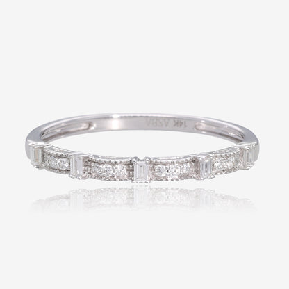 14K White Gold Diamond Shapes Accent Stacking Ring