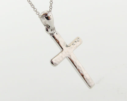 Hammered Cross Pendant, White Gold