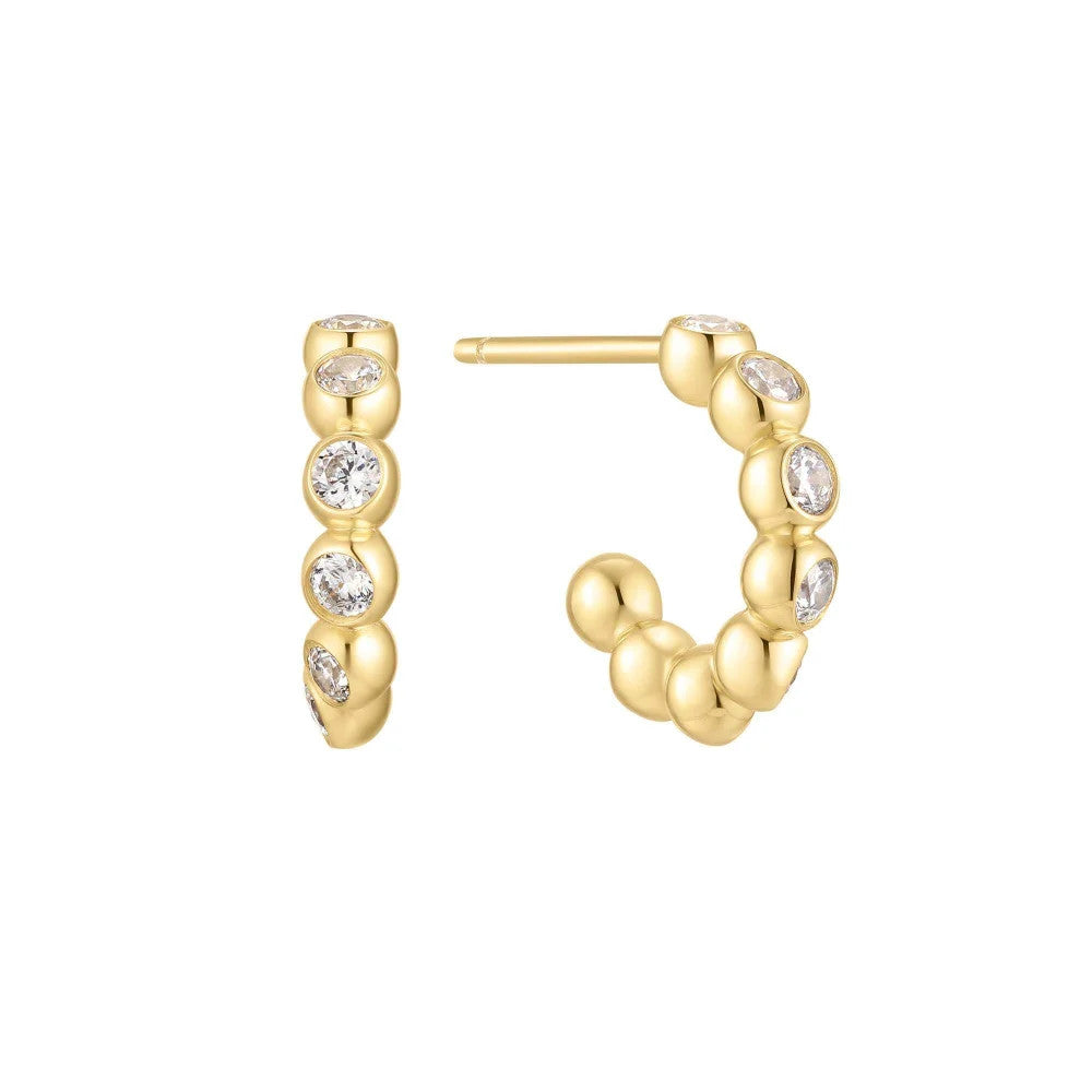 Yellow Bezel Beaded Huggie Hoop Earrings