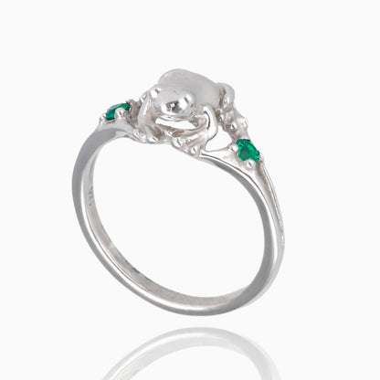 Itty Bitty Frog Ring in Silver and Emerald
