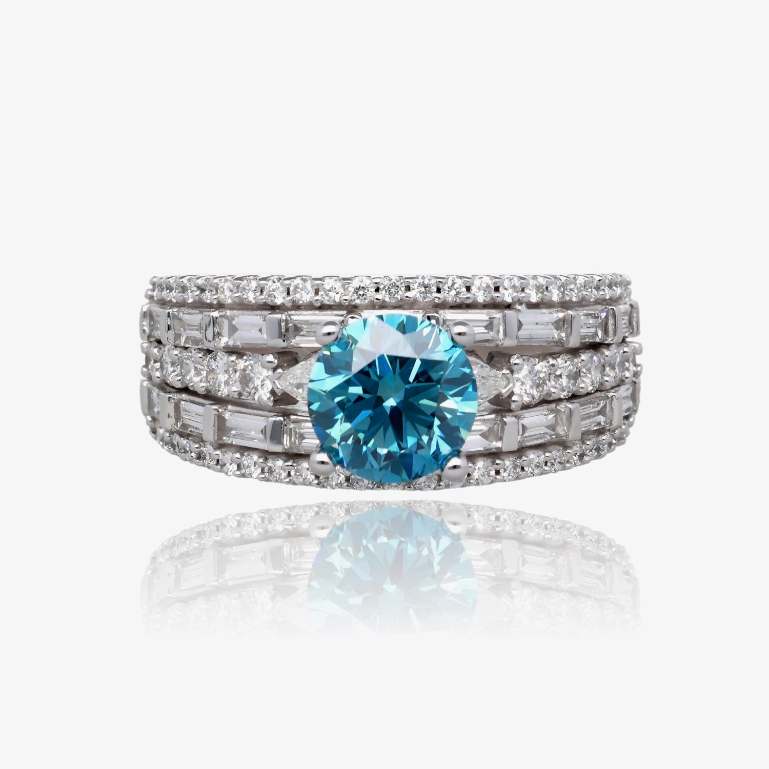 Brilliant Mosaic 14K White Gold Diamond Band with 0.99 Carat Blue Lab Diamond