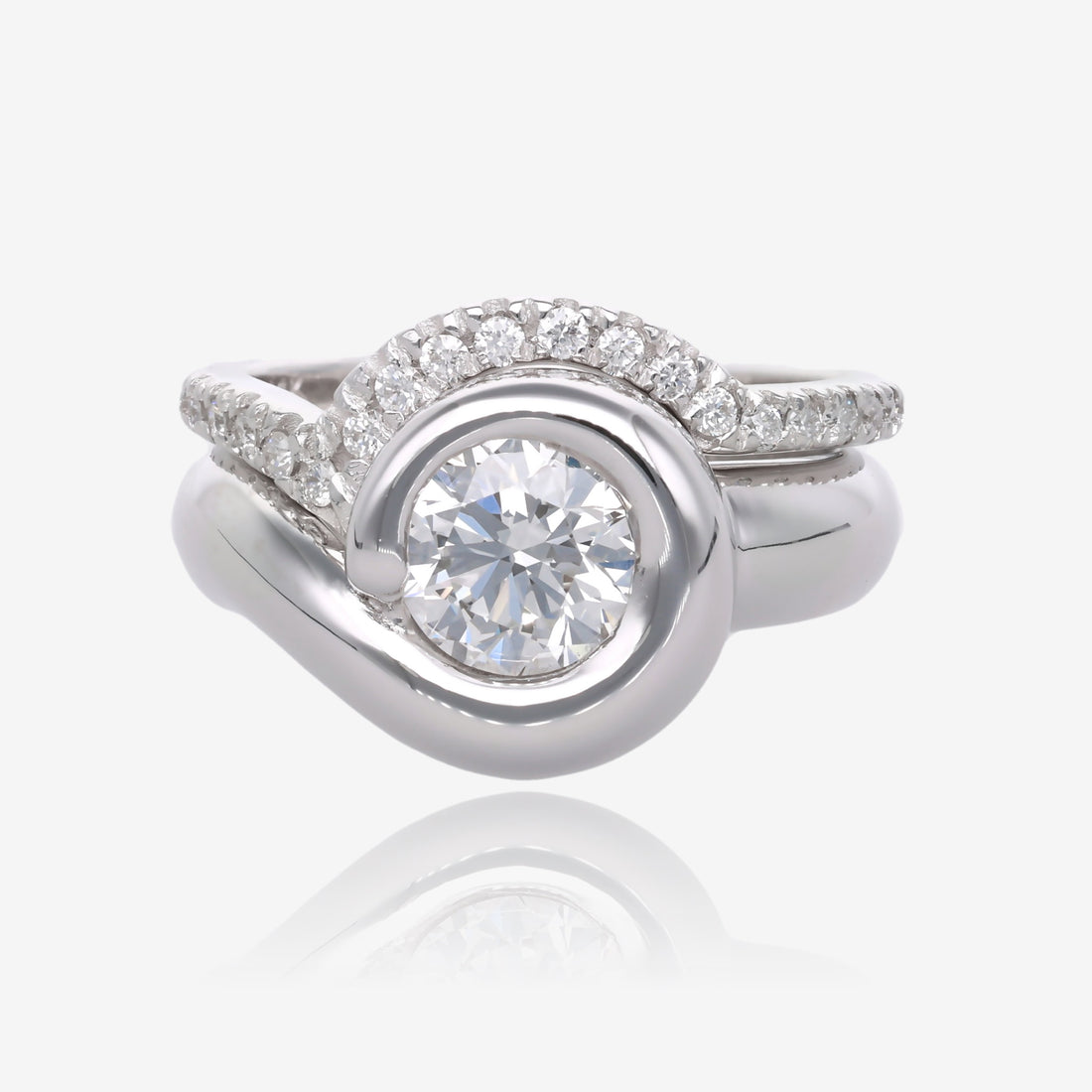 Smooth Sweep Low Profile Diamond Wedding Set