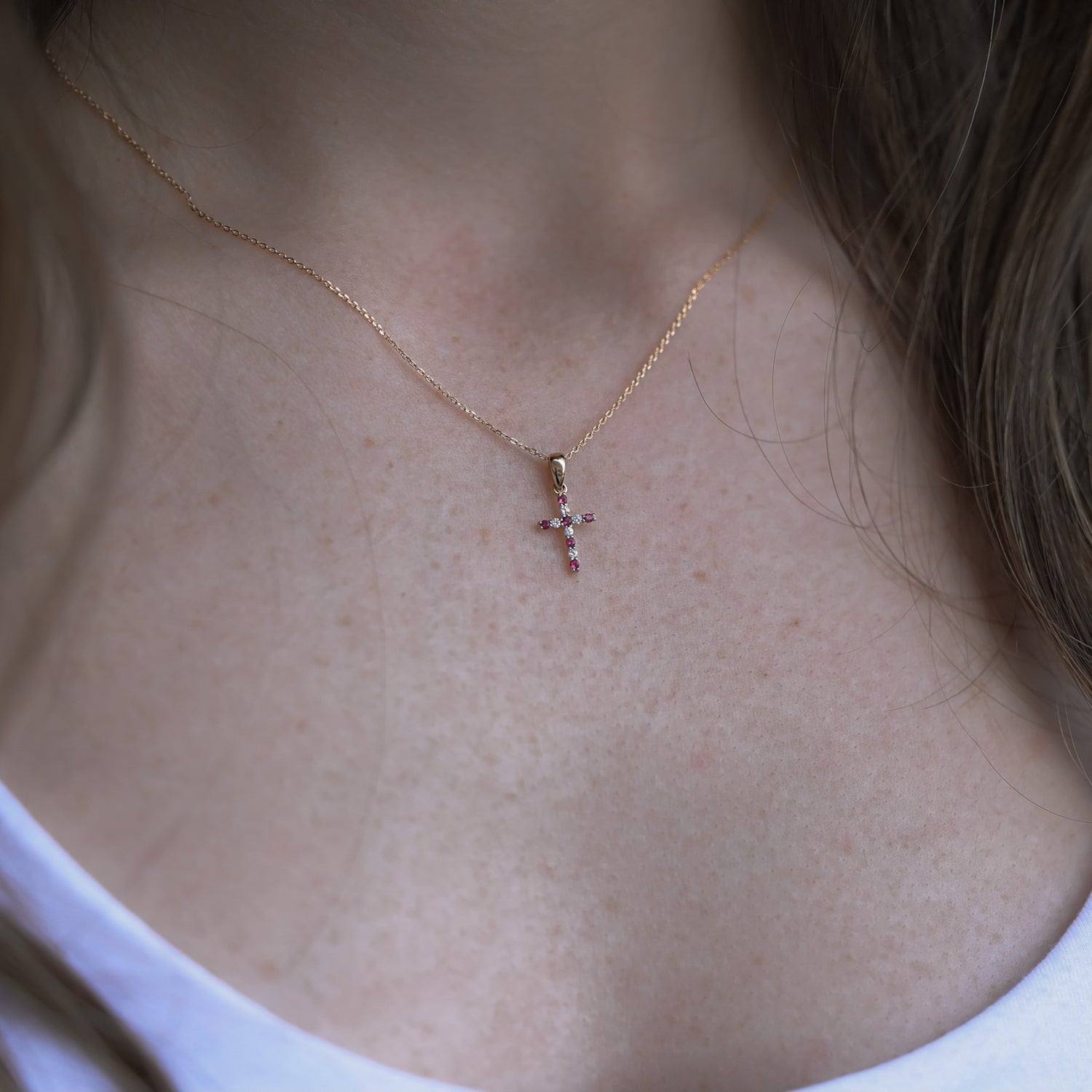 Precious Gem Dainty Diamond Cross Necklace