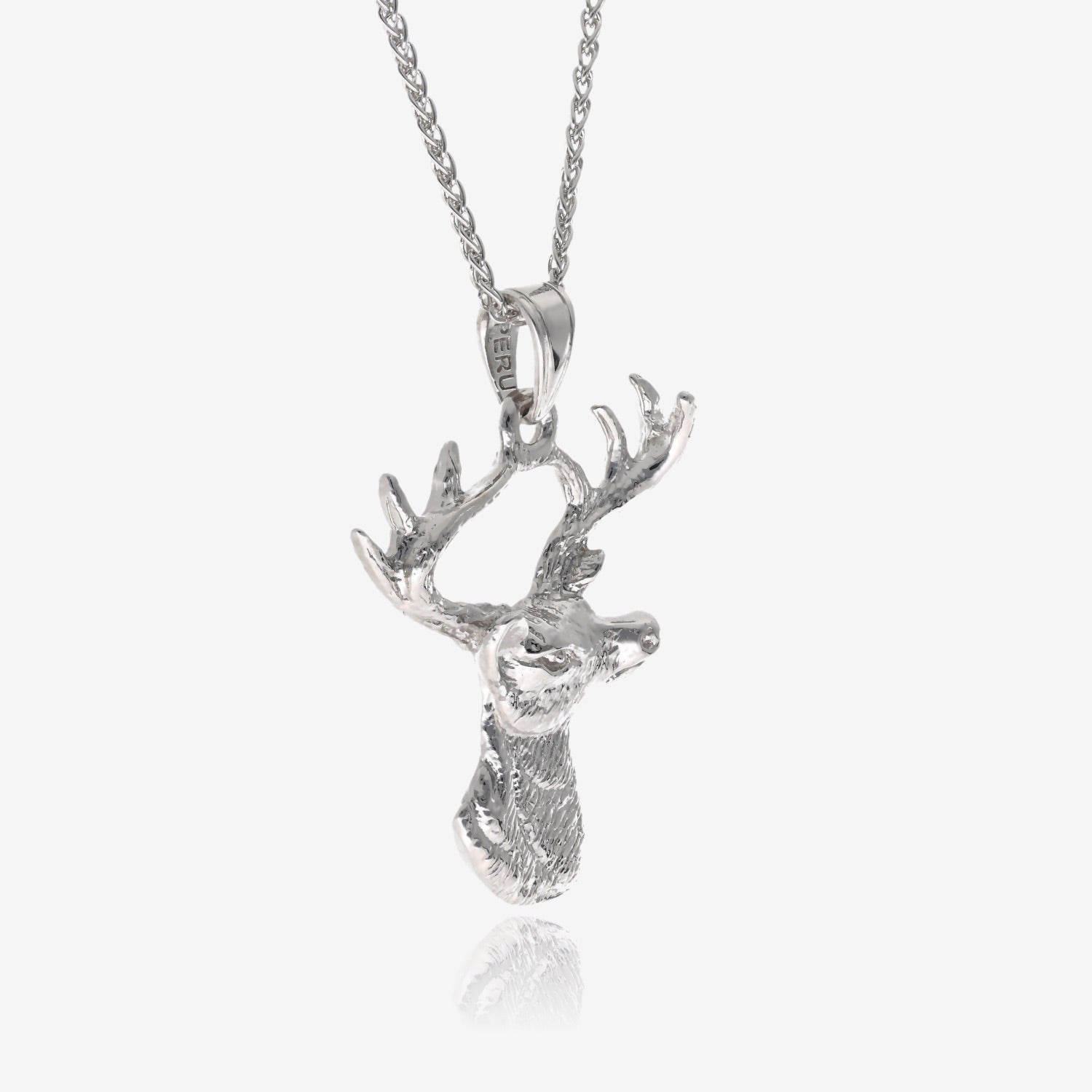 Eight Pointer Silver Buck Head Necklace