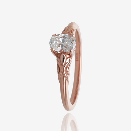1/2CT Natural Oval Diamond in a Sculpted Vintage Rose Gold Solitaire Engagement Ring